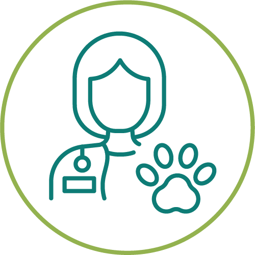 dark green drawing of a veterinarian inside of a light green circle